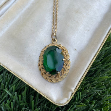 Green and Goldtone Rhinestone Laurel Necklace Jewelry Bloomers and Frocks